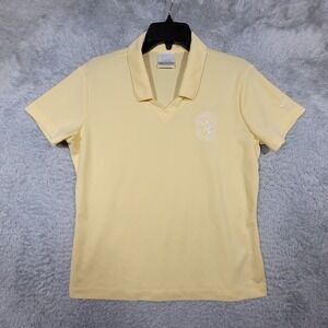 Nike Golf‎ Polo Shirt Womens Large Yellow  V Neck Dri-FIT Woodchuck Hard Cider